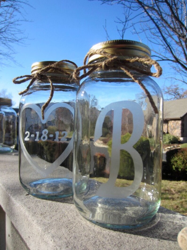10 Etched Mason Jars 10 Wedding Mason Jar Center Pieces Etsy