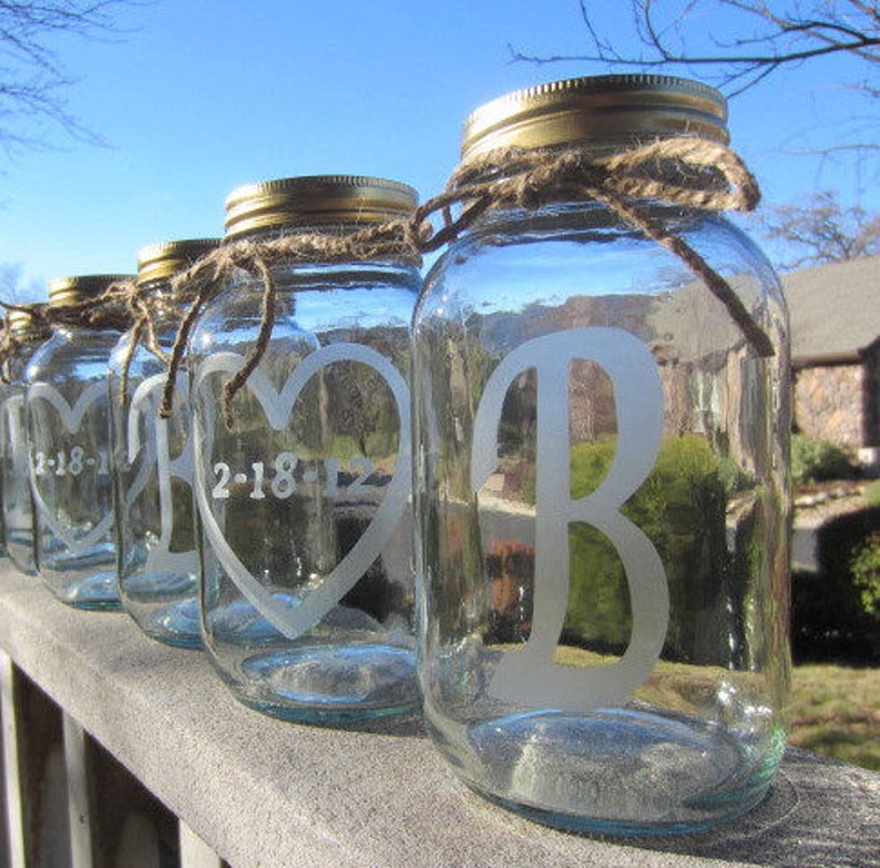 4 Etched Mason Jars 4 Wedding Mason Jar Center Pieces Etsy