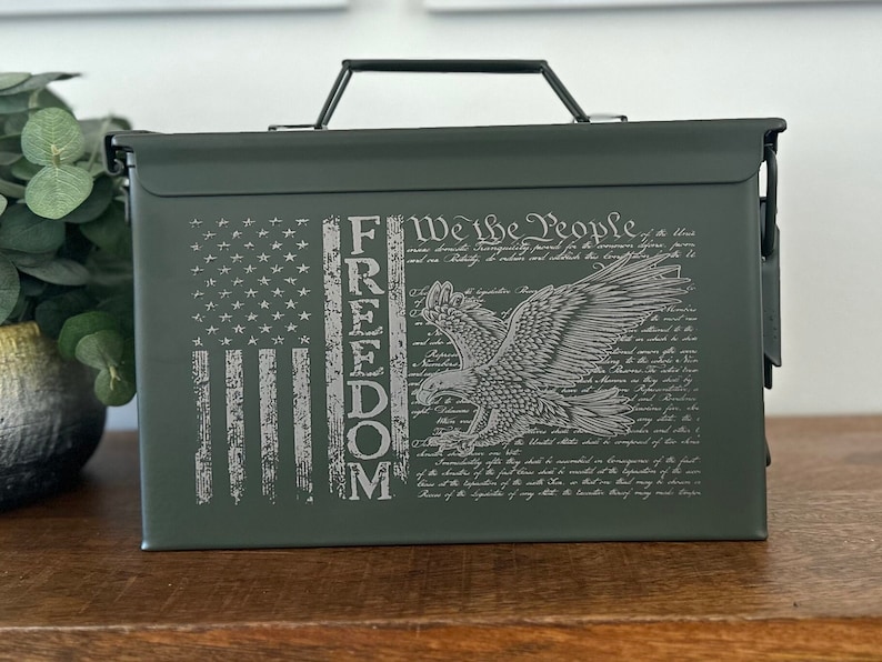 Ammo Box / We The People / Hunting Box / Freedom Fathers Day Gifts / Groomsmen Gifts / Custom Ammo Box / America / .50 Caliper / .30 Caliper image 2