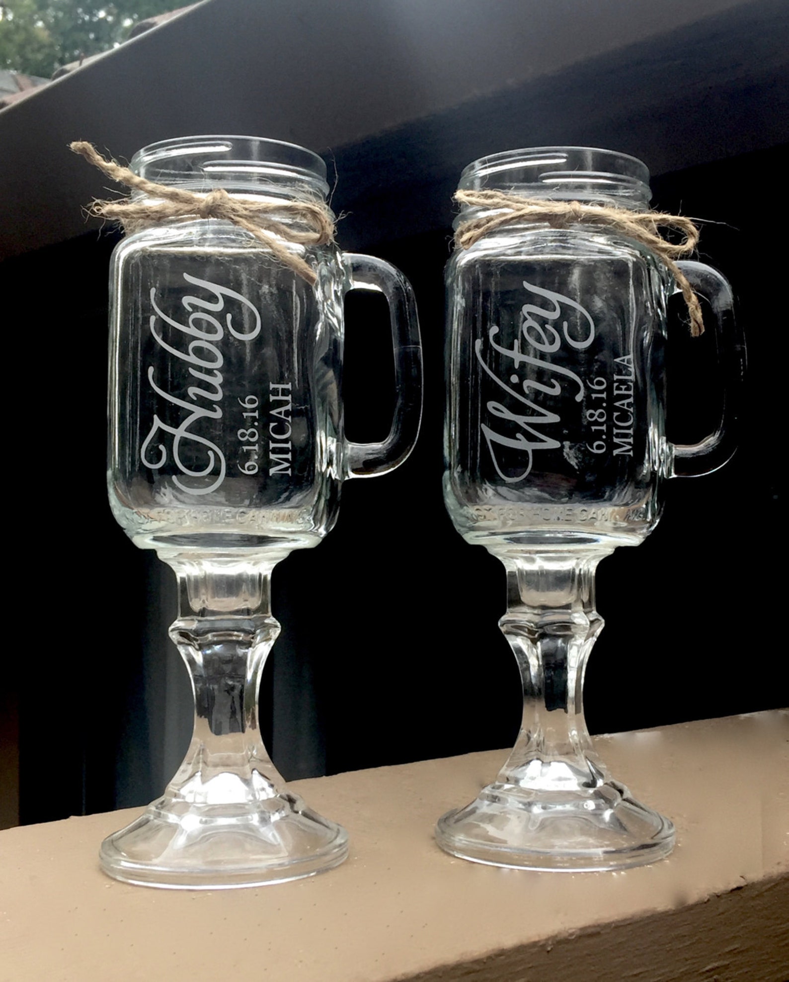 2 Mason Jar MUG Wine Glass Personalized Etched Glass Redneck Etsy