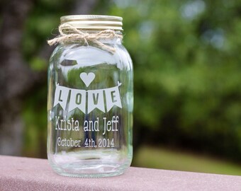 1 Mason Jar, Love Banner, Quart Mason Jar