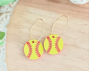 Softball Hoop Earrings / Softball / Softball Mom / Mom Softball  Earrings / Earrings for Her / Baseball