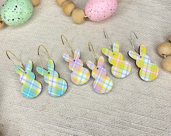 Bunny Hoop Earrings, Spring Earrings, Patternply Wood Earrings, Easter Earrings, Wood, Easter Bunny