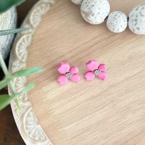 Flower Stud Earrings / Flower Clay Earrings / Clay Earrings / Floral Earrings / Classy Earrings / Floral Post Earrings / Evening Earrings image 4