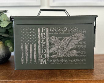 Ammo Box / We The People / Hunting Box / Freedom Fathers Day Gifts / Groomsmen Gifts / Custom Ammo Box / America / .50 Caliper / .30 Caliper