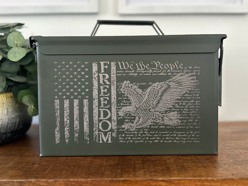 Ammo Box / We The People / Hunting Box / Freedom Fathers Day Gifts / Groomsmen Gifts / Custom Ammo Box / America / .50 Caliper / .30 Caliper image 1