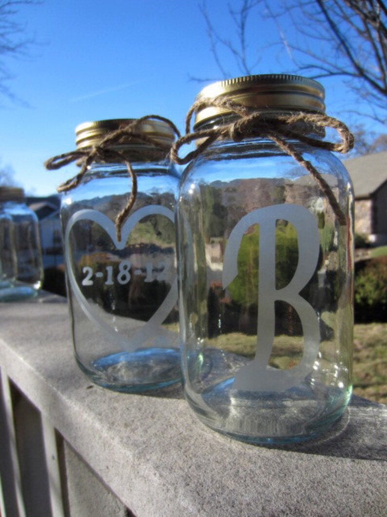 4 Etched Mason Jars 4 Wedding Mason Jar Center Pieces Etsy