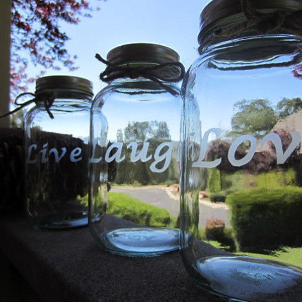 CUSTOMIZED Mason Jars Etched, Customize Pick 3, LARGE QUART Jars