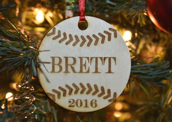 Baseball Custom Ornament, Wooden Ornament, Laser Cut and engraved