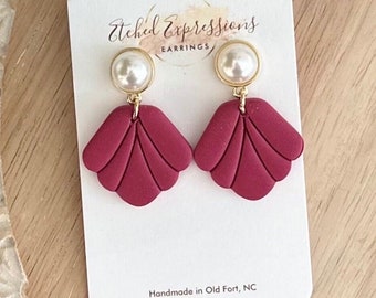 Earrings / Polymer Clay Earrings / Clay Earrings / Valentines Earrings / Classy Earrings / Pearl / Pearl Earrings / Raspberry Red