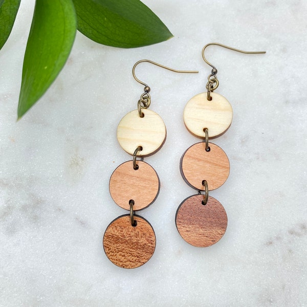 Ombré Triple Circle Wood Earrings