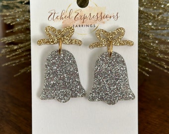 Silver Bells Earrings  / Christmas Bell Earrings /  Christmas Silver Bells Earrings / Sparkle