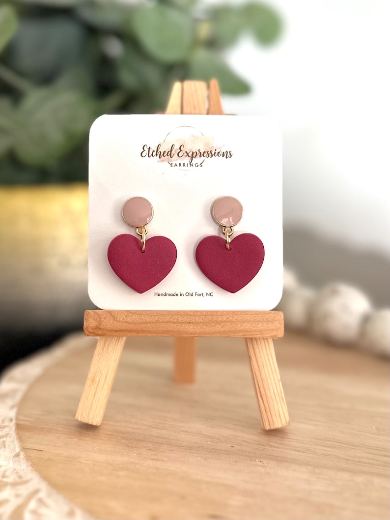 Red Heart Earrings, valentines Earrings, Polymer Clay Heart Earrings, Hearts Earrings, Valentines Day Earrings, Love Earrings image 1