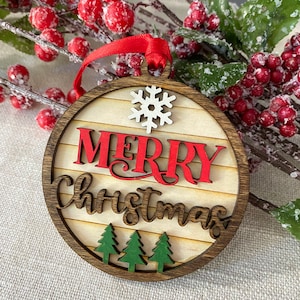 Merry Christmas Ornament, Wood Christmas Ornaments