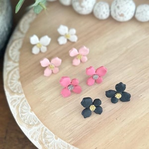 Flower Stud Earrings / Flower Clay Earrings / Clay Earrings / Floral Earrings / Classy Earrings / Floral Post Earrings / Evening Earrings image 1