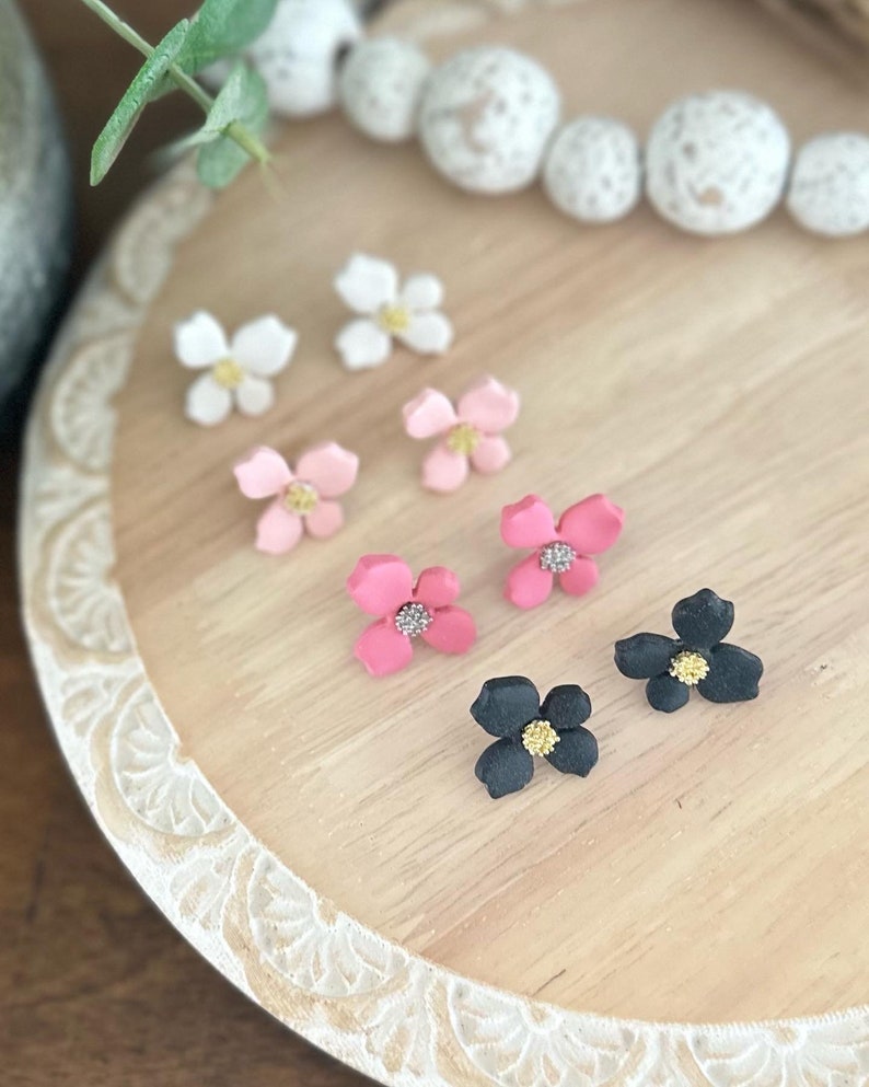 Flower Stud Earrings / Flower Clay Earrings / Clay Earrings / Floral Earrings / Classy Earrings / Floral Post Earrings / Evening Earrings image 1