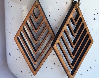 wood Earrings, Geo Earrings, Laser Cut Wood Earrings, Geometric