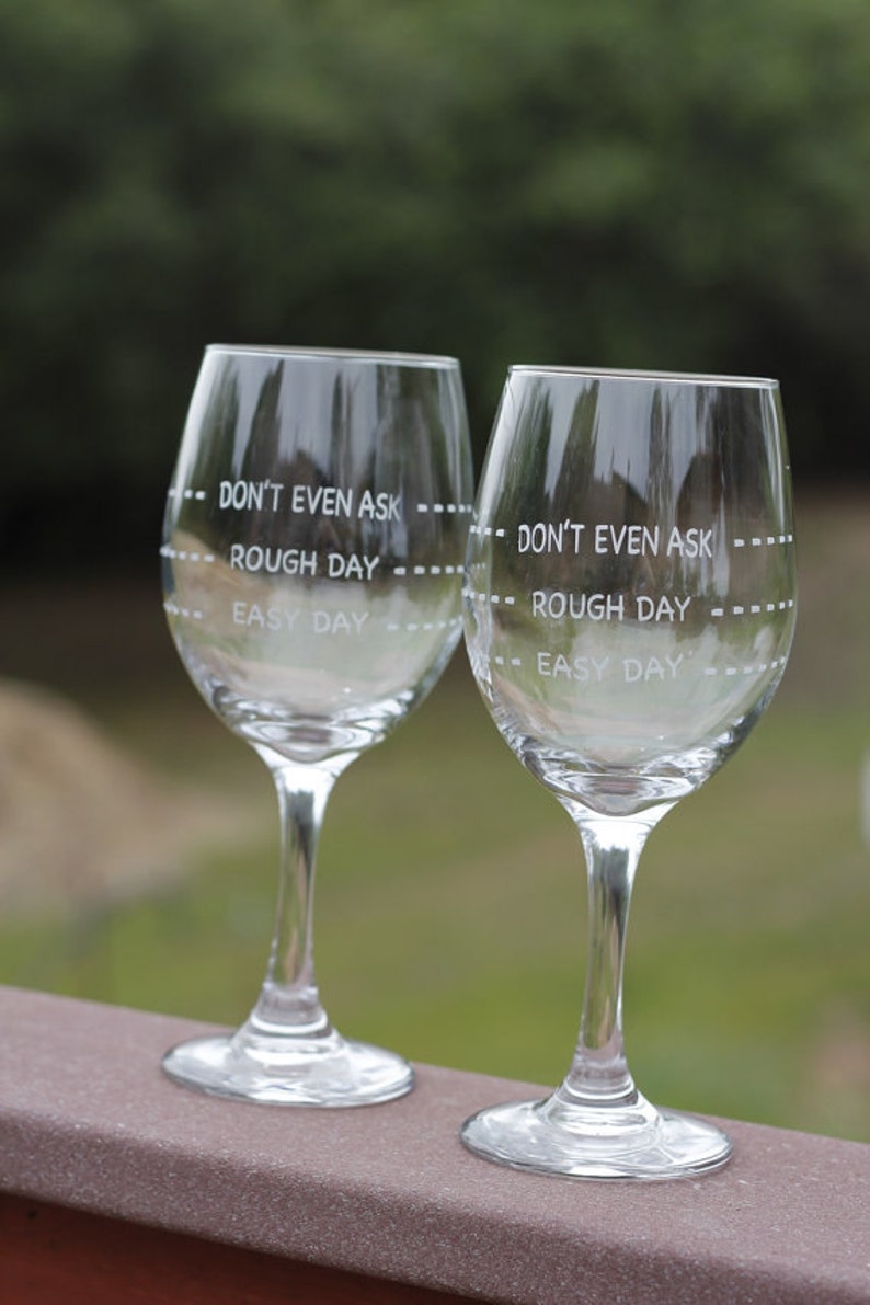 Rough Day Wine Glasses, Personalized Wine Glass image 1