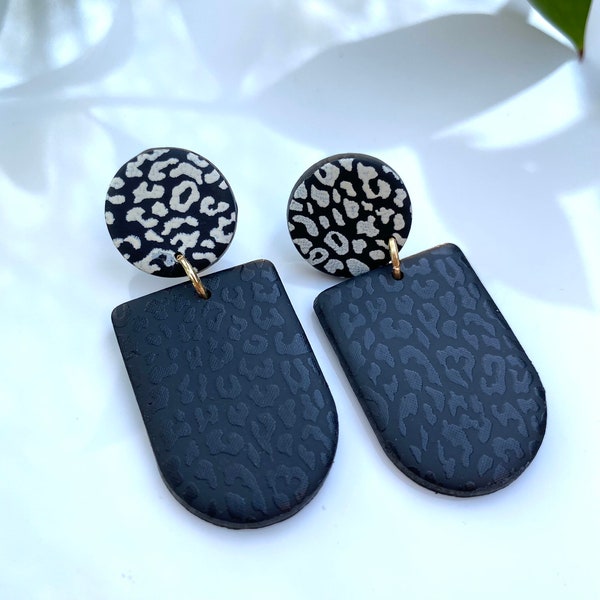 Leopard Clays - white on black, black on black, Clay Earrings