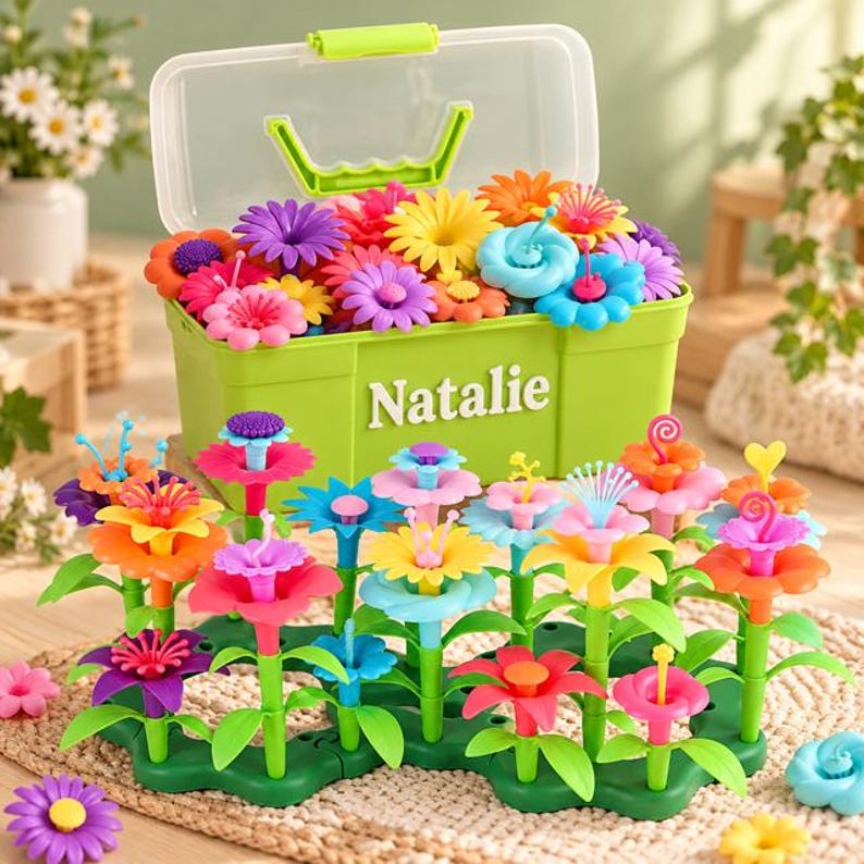 Personalized Flower Garden Building Toy, 130-piece STEM Set With Carry ...