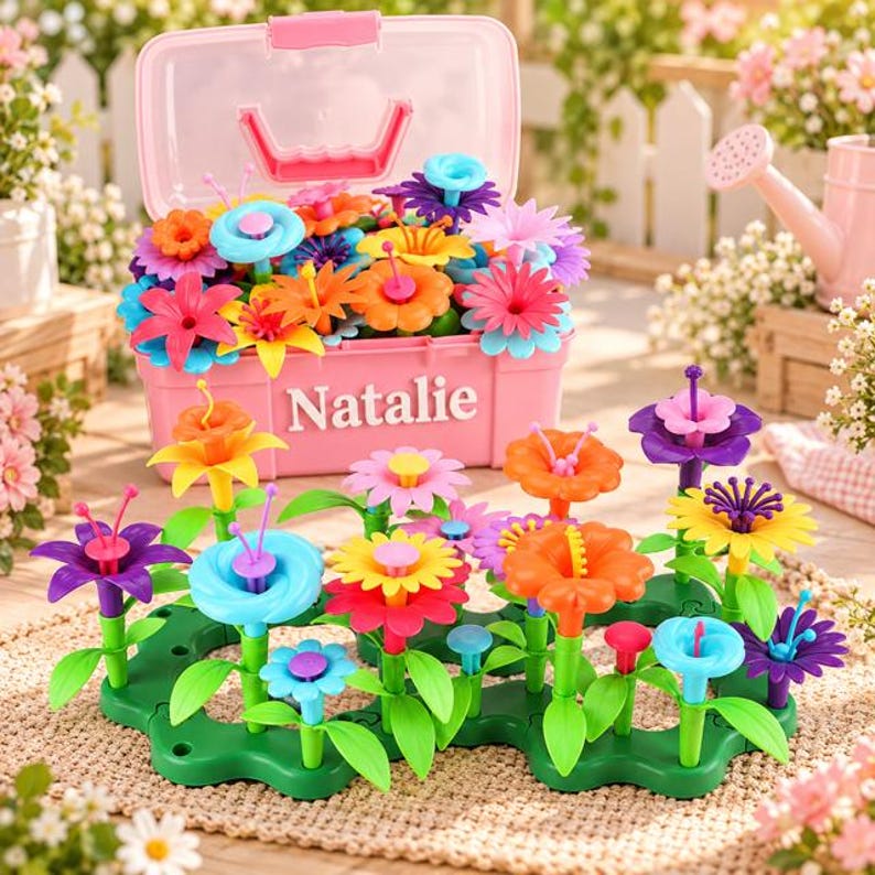 Personalized Flower Garden Building Toy, 130-piece STEM Set With Carry ...