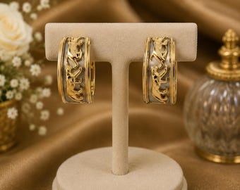 Pendientes de aro de pantera en oro amarillo y blanco de 18 quilates / Joyería llamativa con diseño felino en dos tonos