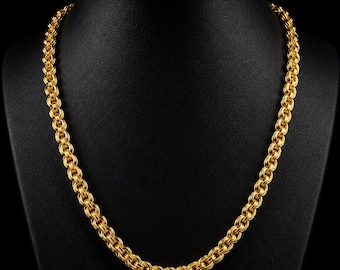 Collar de eslabones cubanos Miami de oro amarillo macizo de 24 quilates / Cadena gruesa de 16 mm, 24 pulgadas