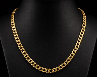 Collar de eslabones cubanos de oro amarillo macizo de 24 quilates / Cadena gruesa de 16 mm para hombre y mujer.