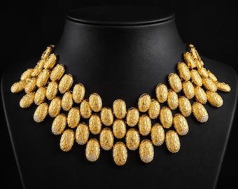 22K Yellow Gold 19.40ct Diamond Statement Necklace | Bridal Wedding Fine Jewelry