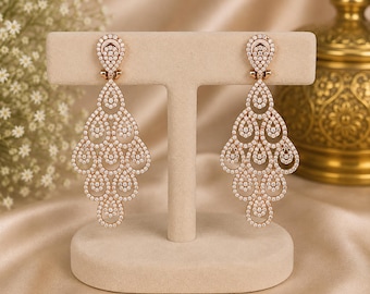 Pendientes colgantes de diamantes naturales de 8,85 quilates / Joyería nupcial colgante de oro amarillo macizo de 14 quilates