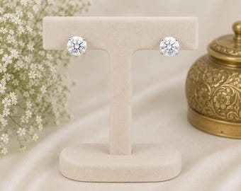 Pendientes clásicos de diamantes naturales de 3,01 quilates / Pendientes solitario de oro amarillo macizo de 14 quilates