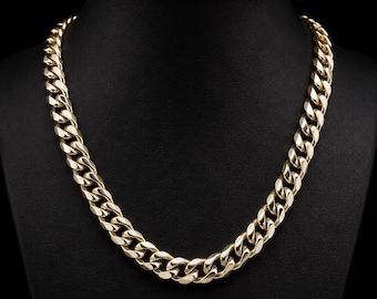 Collar de eslabones cubanos de oro amarillo macizo de 24 quilates / Cadena gruesa de 17 mm (61 cm)