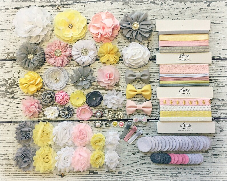 Baby Shower Headband Kit Pink Grey Yellow White Mom Etsy