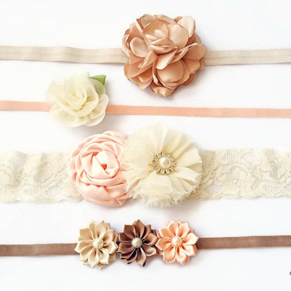 DIY Headband Kit - Peach, Tan, Ivory - DIY Baby Headbands - Makes 4 headbands! Baby Shower Headband Station - Newborn Photography - SHK1080