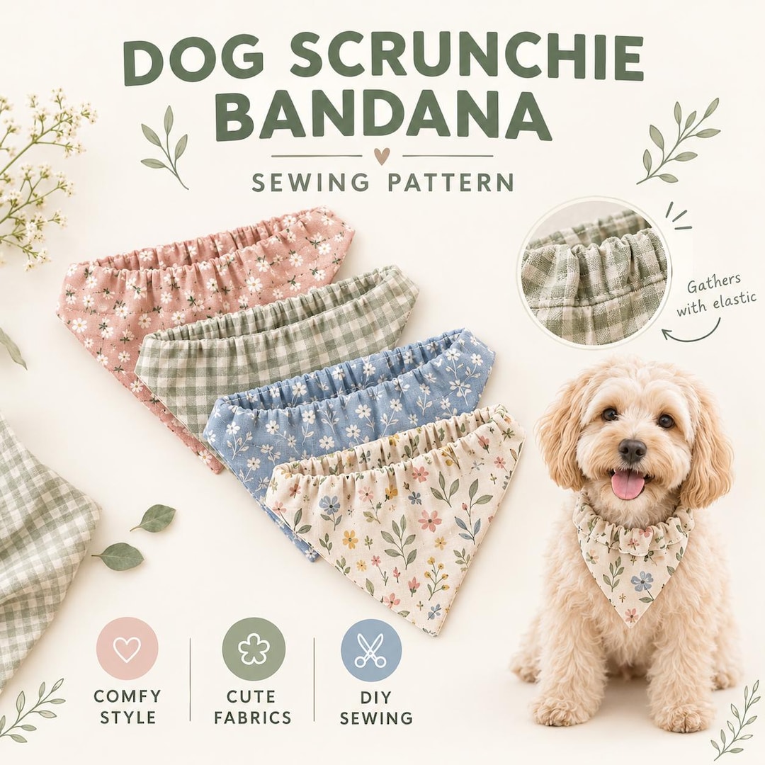 Paper Dog Tutorial Dog Scrunchie Bandana Sewing Pattern, DIY Pet Scarf PDF, Reversible Dog ...