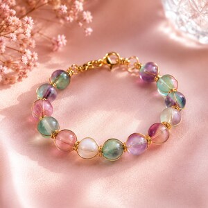 Handmade Fluorite Gemstone Bracelet | Rainbow Wire Wrapped Jewellery