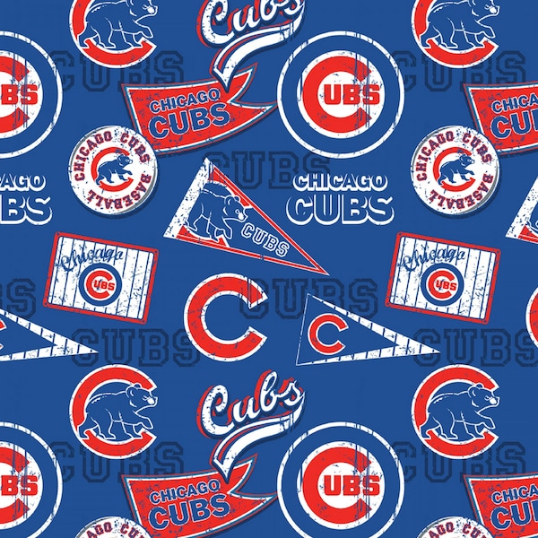 Chicago Cubs Retro Blue Fabric 18” x 58” 100% Cotton - .