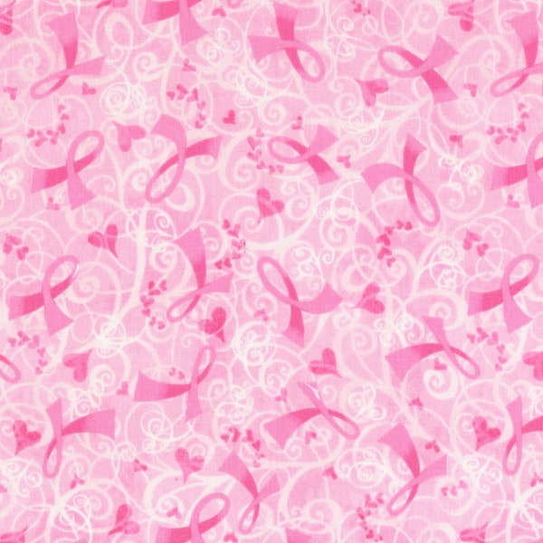 Breast Cancer Pink Ribbon Allover Fabric 18" x 44" - .