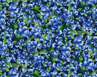 Navy Blueberries Bush Cotton Fabric 18" x 44" - .