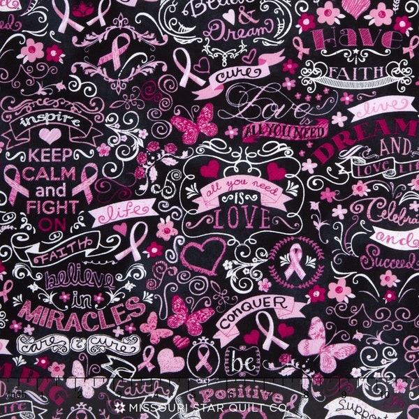 Breast Cancer Pink Ribbon Chalkboard Black  Fabric 18" x 44" - .