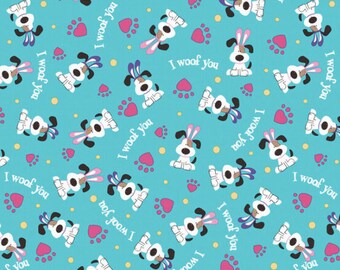 I Woof You Easter Dog Paw Fabric - 18" x 44" 100% Cotton - .