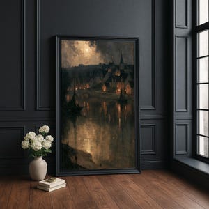 J.M.W TURNER canvas wall art, landscape wall art, night scene canvas, moonlight reflection art, serene river artwork, vintage decor