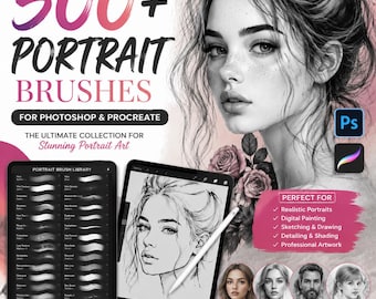 Über 500 Porträtpinsel für Photoshop & Procreate | Realistische Haut, Haare, Augen (Digitaler Download)