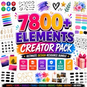 Creatiepakket met meer dan 7800 grafische elementen | Ultieme designbundel | Logo's, iconen, SVG's, vormen en illustraties