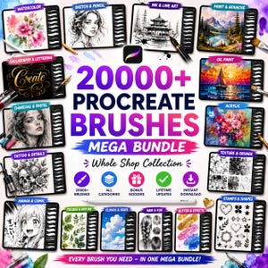 Mega-Bundle mit über 20.000 Procreate-Pinseln | Aquarell, Skizze, Tusche, Textur (Digitaler Download)