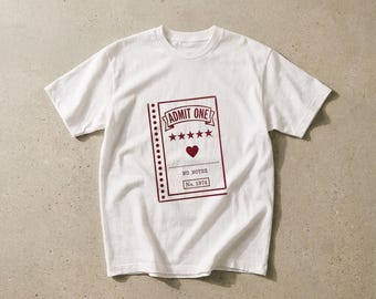 Vintage Cinema Ticket Graphic Tee, Letterpress Film Lover Shirt