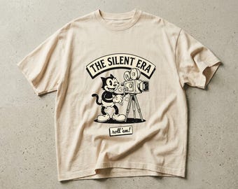 Vintage Rubber Hose Cat Camera Tee, 1930s Silent Era Film Graphic Shirt