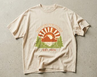 Retro Mountain Sunset Tee, 70s National Park Nature Shirt, Vintage Outdoors Hiking Graphic Tee