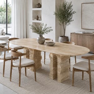 Travertine Dining Table, Sculptural Natural Stone Furniture, Organic Modern Design