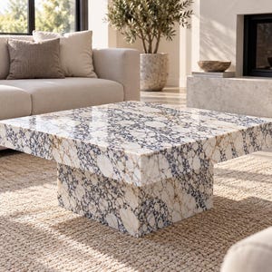 Calacatta Viola Marble Coffee Table, Square Marble Coffee Table, Natural Stone Pedestal Table, Luxury Statement Living Room Furniture